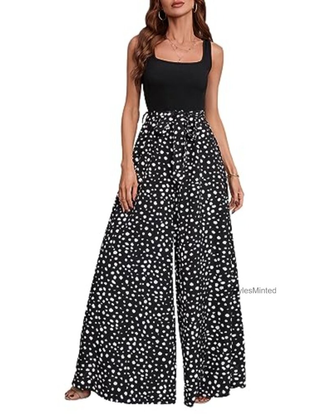Women's Wide Leg Tank Jumpsuit with Belt Loose Casual Polyester Summer